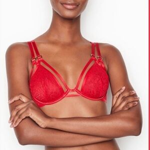 Victoria's Secret Red Lace Strappy Plunge Bra